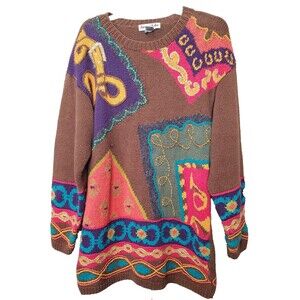 Jacque & KoKo 3D Knit Ramie/Cotton Long Sleeve Sweater Tunic Vintage Size 14/16